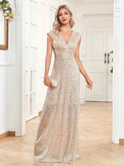 Sequined Maxi Dress V Neck Gown Dress For Bridesmaid Cocktail Party