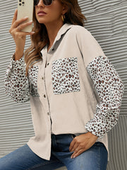 Leopard Print Button Down Coat Lapel Long Sleeve Outerwear
