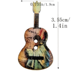 50pcs Mixed Wood Buttons 2 Holes Creative Flower Guitar Shape Sewing