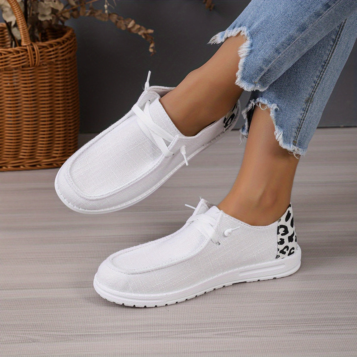 Cow Print Canvas Lace Up Loafers