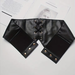 Punk Wide Waist Cinch Belt Bowknot Lace Up Elastic PU Corset Belt