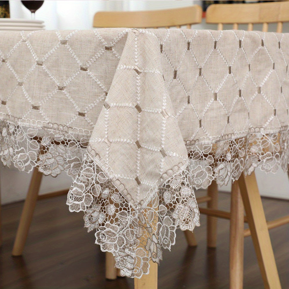 Plaid Jacquard Tablecloth Embroidered Linen Dustproof Decorative Tablecloth