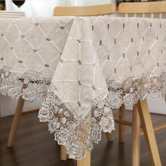 Plaid Jacquard Tablecloth Embroidered Linen Dustproof Decorative Tablecloth