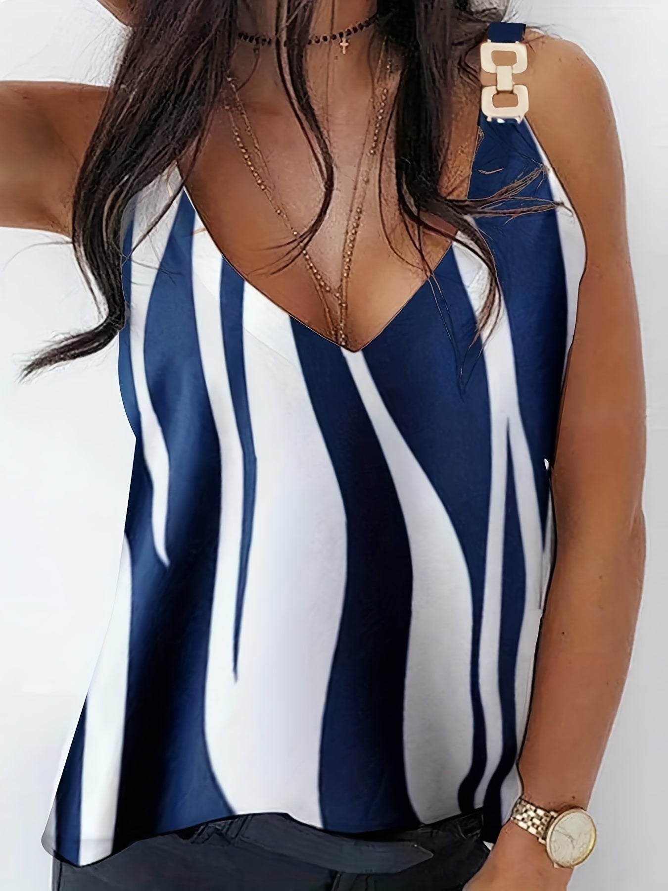 Letter Print Chain Cami Top V-Neck Sleeveless Summer Top