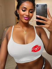 Lips Print Cami Sleep Top Sexy Round Neck Sleeveless Women's Pajamas