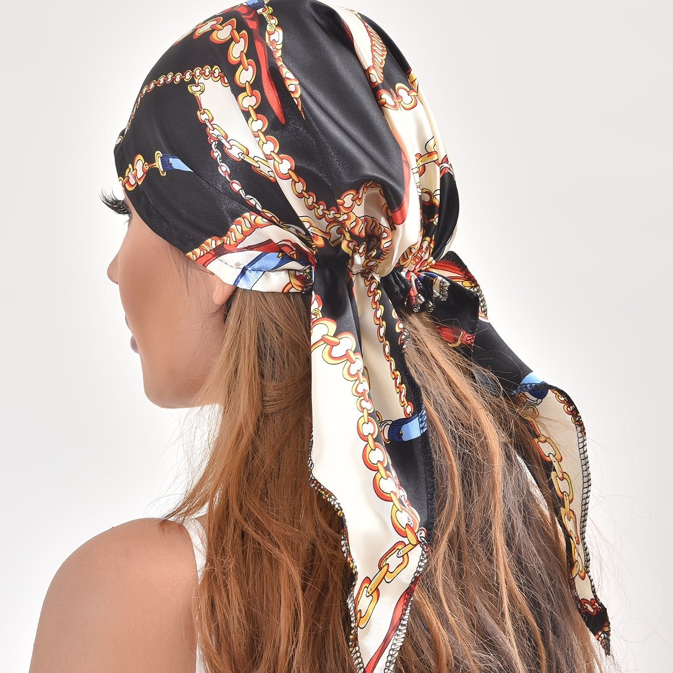 Classic Print Women's Turban Hat Hair Cap Soft Satin Ribbon Long Hair Bonnet