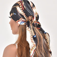 Classic Print Women's Turban Hat Hair Cap Soft Satin Ribbon Long Hair Bonnet