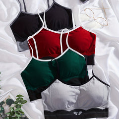 4pcs Colorblock Wireless Bras Stretch Sports Bra Women's Lingerie