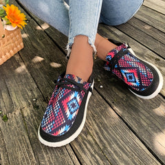 Women's Geometric Canvas Slip-On Flat Shoes Casual Loafers