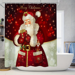 Christmas Santa Claus Shower Curtain Set Holiday Gift Snowflake Print