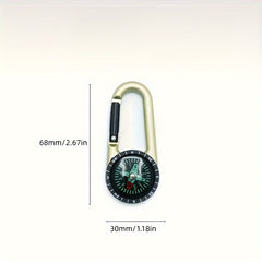 2pcs Small Metal Buckle With Compass Keychain For Camping Hiking Adventure