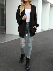 Solid Knit Cardigan Open Front Long Sleeve Sweater Women's Clothing