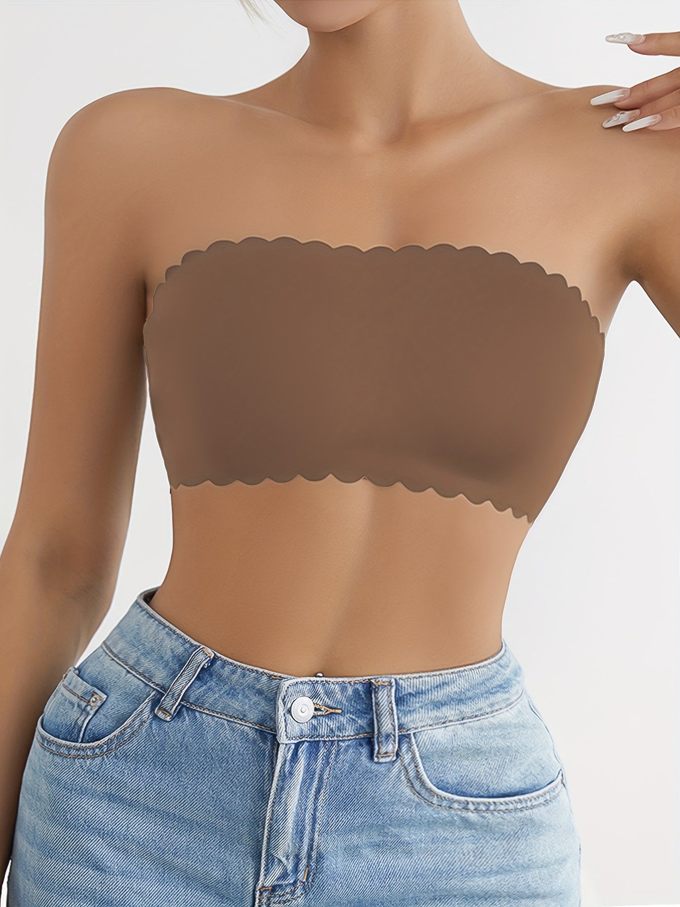Soft Strapless Bandeau Bra with Scallop Trim for Women