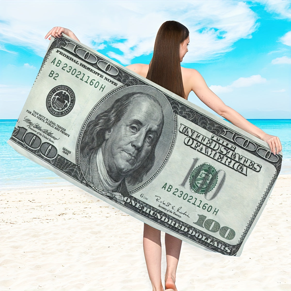 100 Dollar Bill Microfiber Beach Towel - Lightweight & Quick Drying