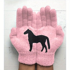 Plush Thickened Horse Decor Gloves for Women