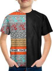 Boy's Block Graphic T shirt Casual Slightly Stretch Tee Kid's Clothing