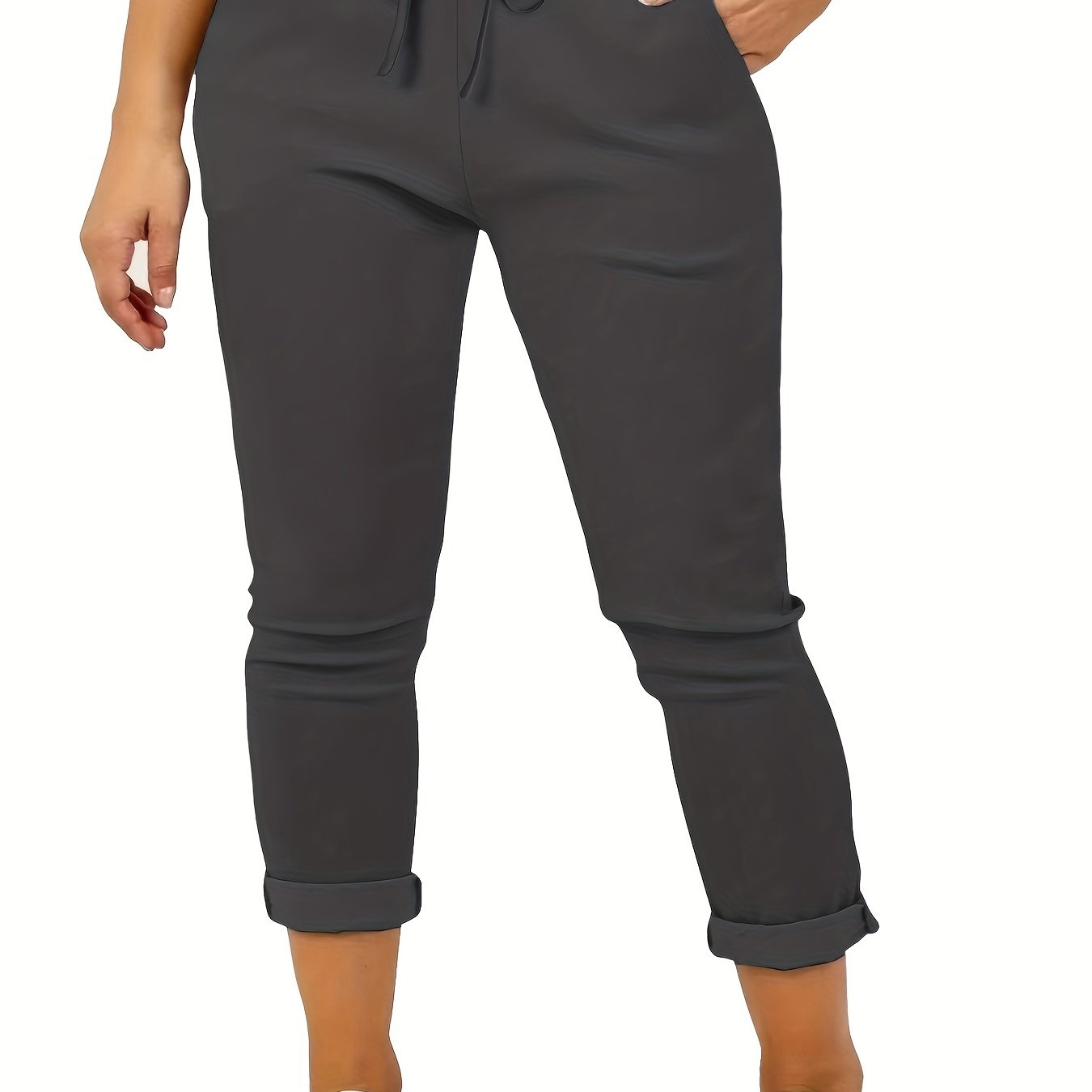 Solid Casual Drawstring Waist Pants
