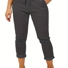 Solid Casual Drawstring Waist Pants