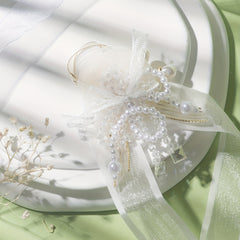 Mesh Bowknot Wristband Faux Pearl Crystal Bridal Wedding Jewelry