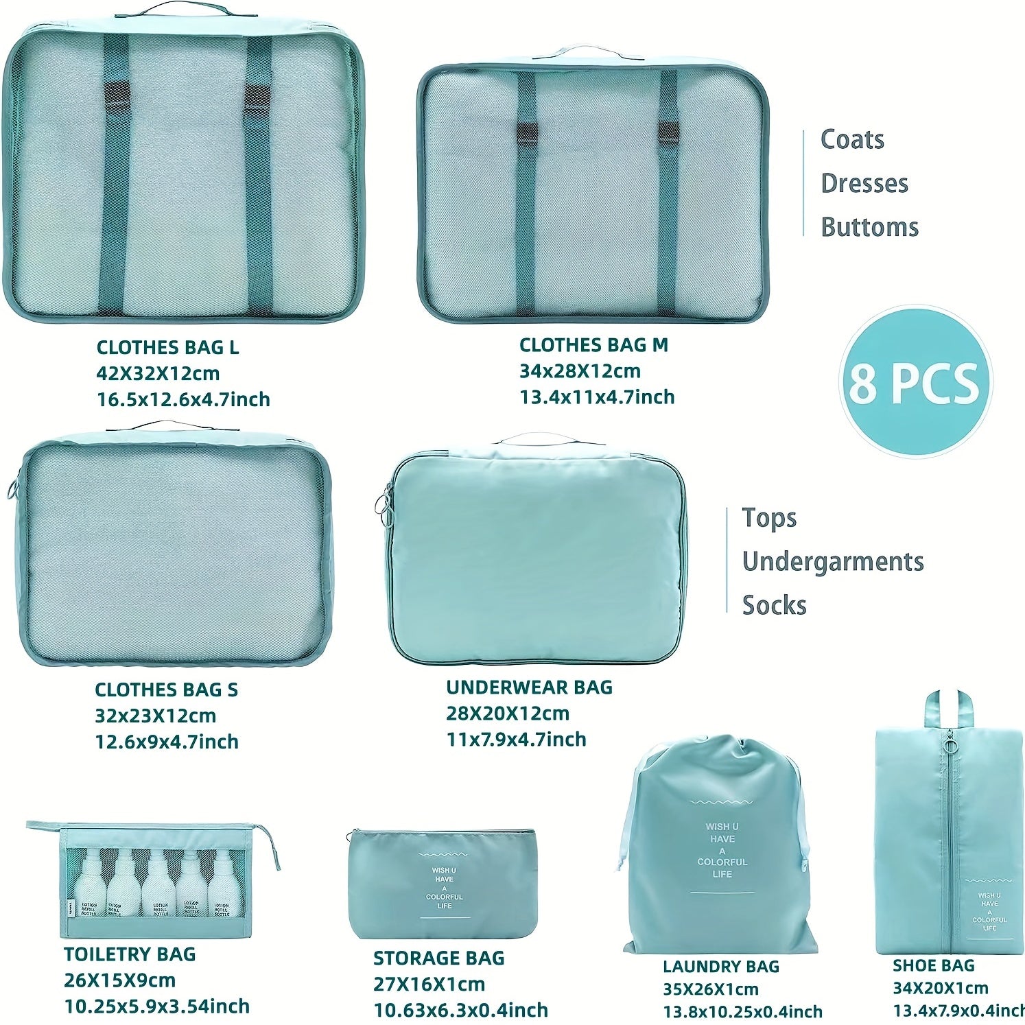 8pcs Packing Organizer Set Waterproof Storage Bag