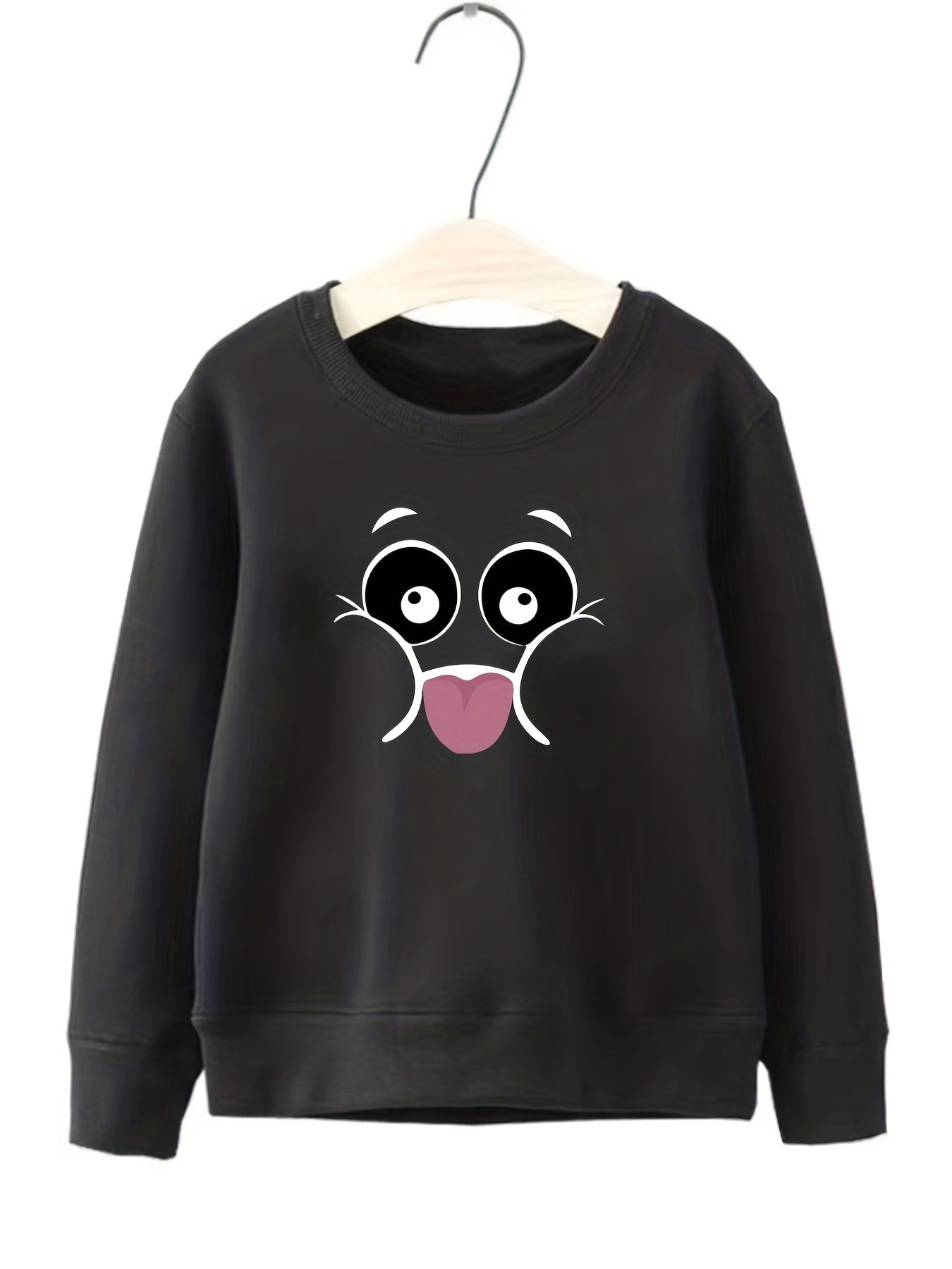 Girls Creative Face Crew Neck Sweatshirt Top