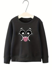 Girls Creative Face Crew Neck Sweatshirt Top