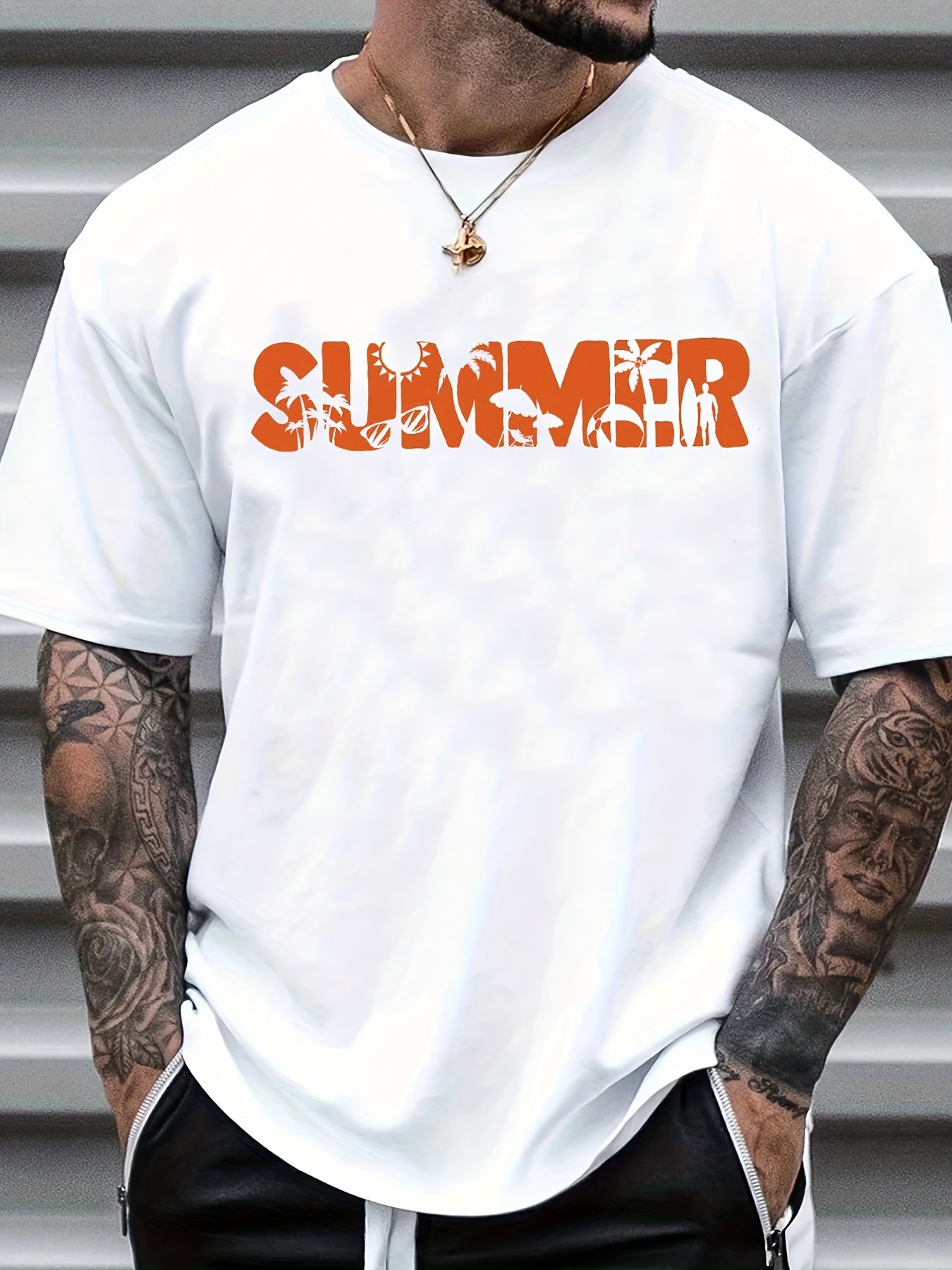 Summer Print Men's Graphic Crew Neck Niche T shirt Casual Comfy Tees