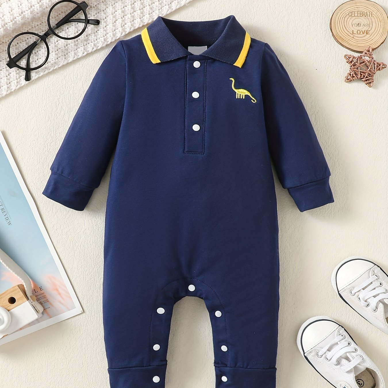 Baby Boys Long Sleeve Polo Shirt Romper Cotton Jumpsuit