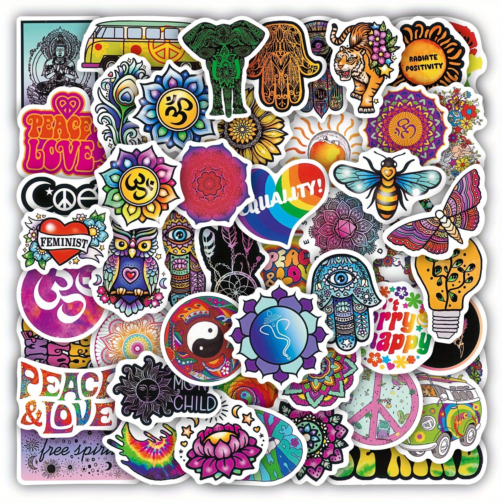 50PCS Psychedelic Hippie Stickers for Teens & Adults