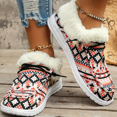 Geometric Print Warm Sneakers Lightweight Casual Walking Shoes