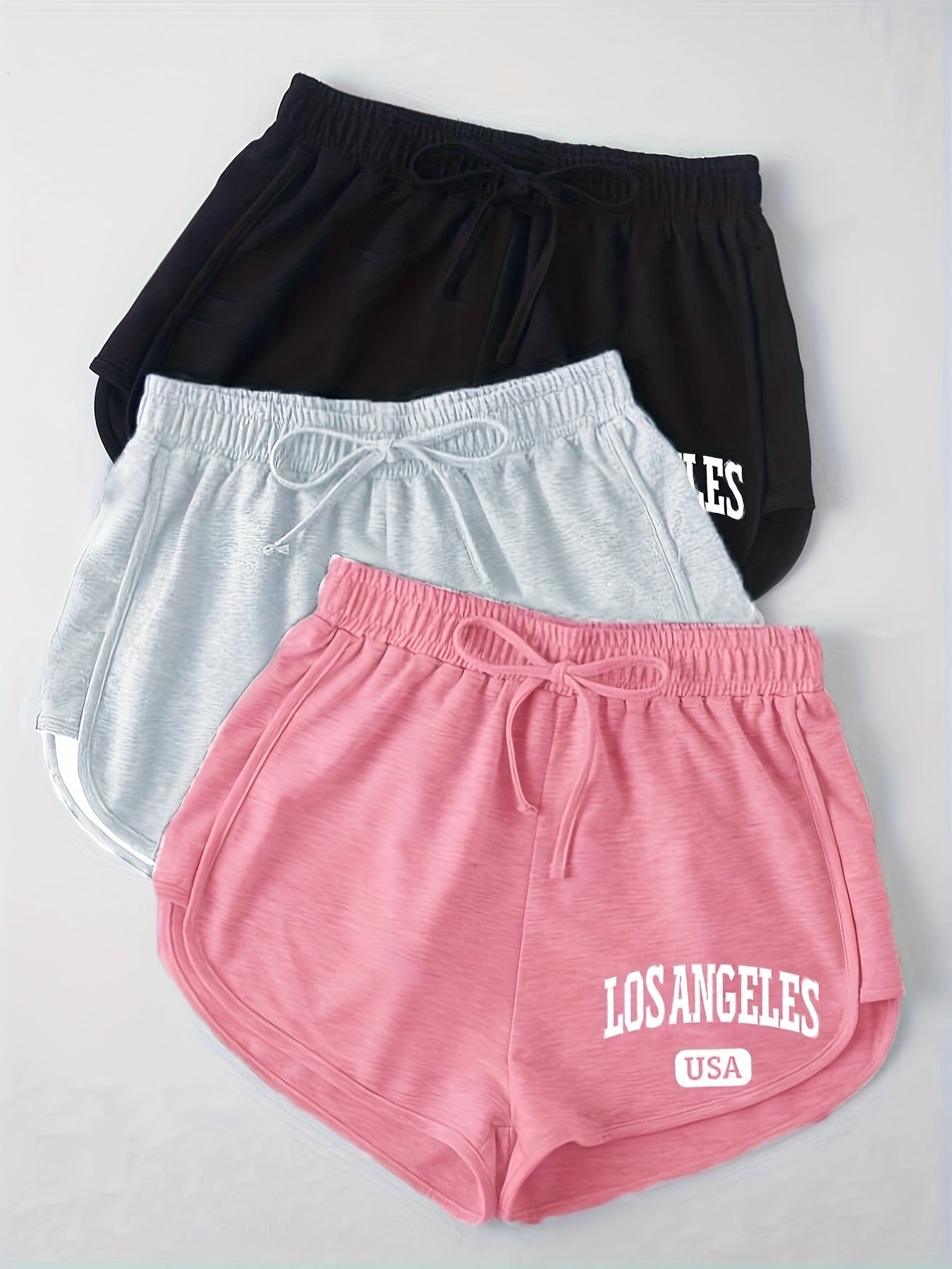 3 Pack Letter Print Drawstring Shorts for Women