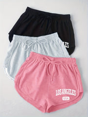3 Pack Letter Print Drawstring Shorts for Women