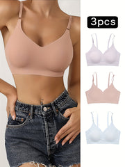 3pcs Seamless Wireless Bras Comfy & Breathable Women's Intimates