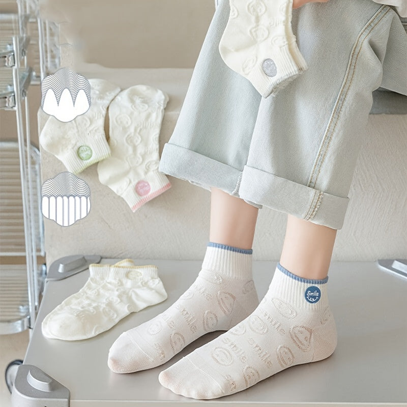 5 Pairs Smiling Face Pattern Socks Low Cut Ankle Socks Women's Stockings