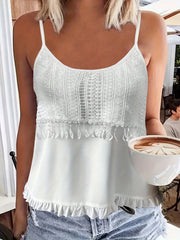 Lace Trim Cami Top Round Neck Sleeveless Tank Top
