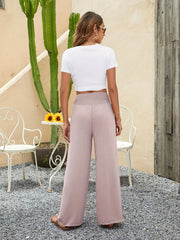 Smocked Waist Wide Leg Pants Solid Casual Every Pants Women's Clothing