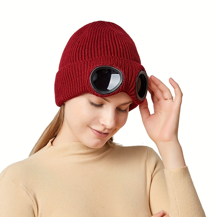 Unisex Knitted Glasses Hats Ear Protection Velvet Windproof Ski Hat