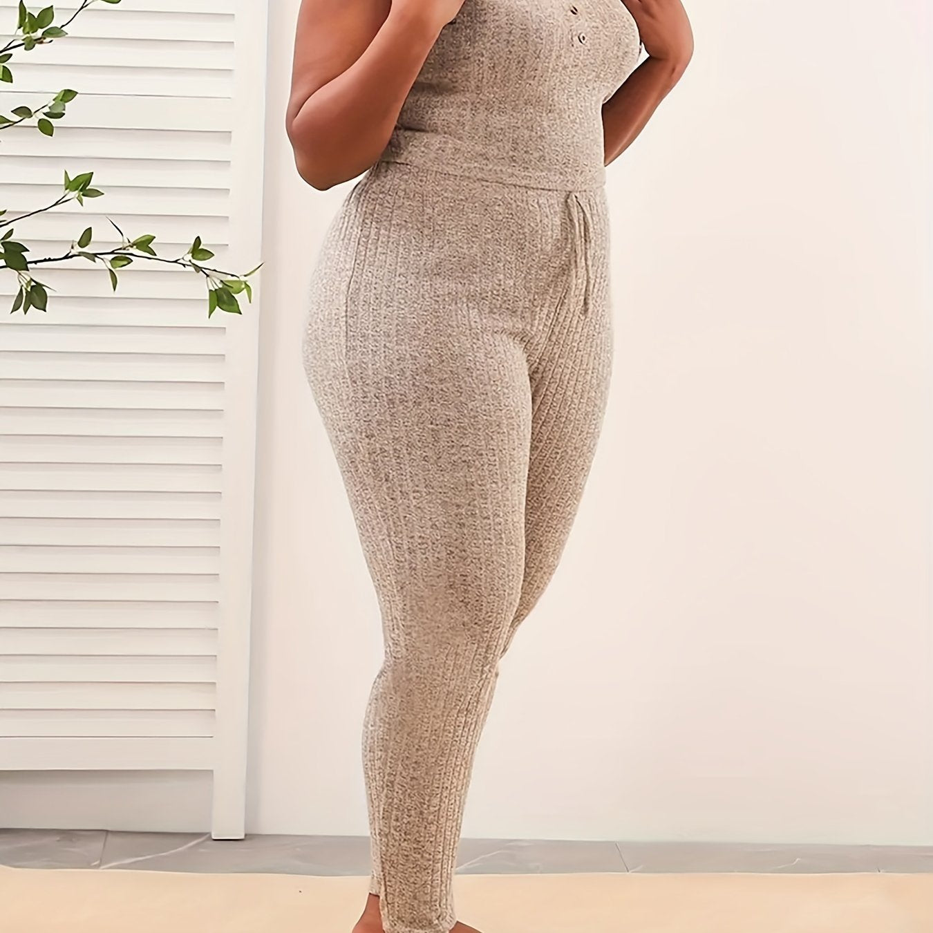 Ribbed Knit Lounge Set Tank Top & Pants Pajama Set