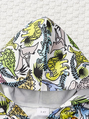 Dinosaur Full Print Boys Zip Up Hooded Sweatshirt Gym Sports Jacket