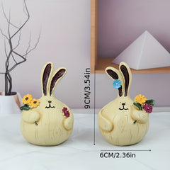Easter Resin Decorations - Rabbit & People Picking Flowers - Rural Style