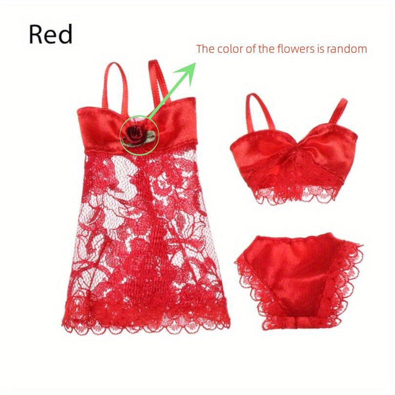 3pcs Pajamas Underwear Bra Dress Lace Doll Costume Set