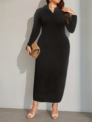 Women's Plus Solid Long Sleeve Hooded Slim Fit High Stretch Dress