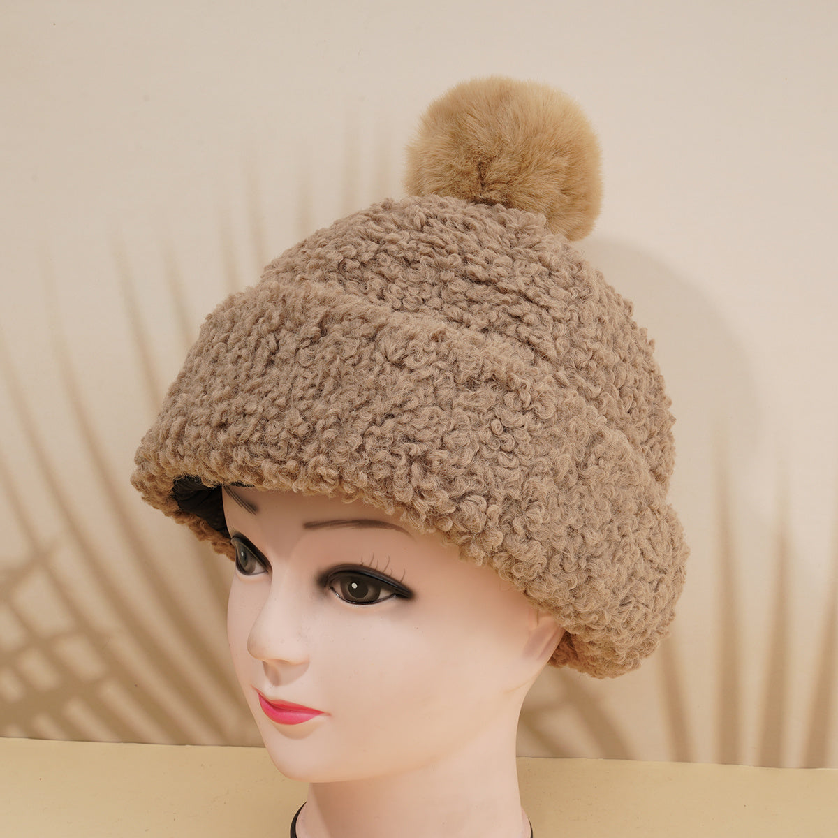 Fleece Beanie Pom Pom Winter Warm Lamb Woolen Hat Women's Plush Teddy Curly Hat