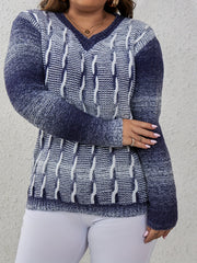 Women's Plus Ribbed Knit V-Neck Sweater Long Sleeve Pullover Jumper
