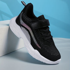 Girls Glitter Striped Lace-up Sneakers Breathable Lightweight Non-slip Shoes