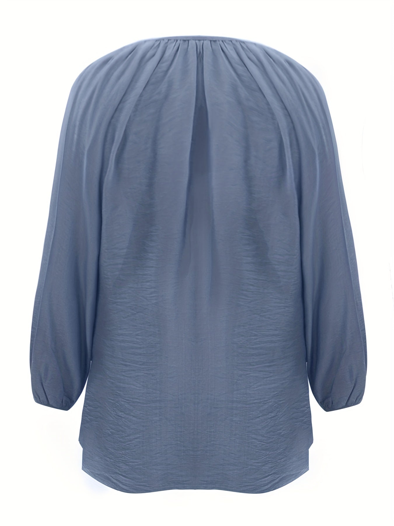 Solid Ruched Lantern Sleeve V Neck Top