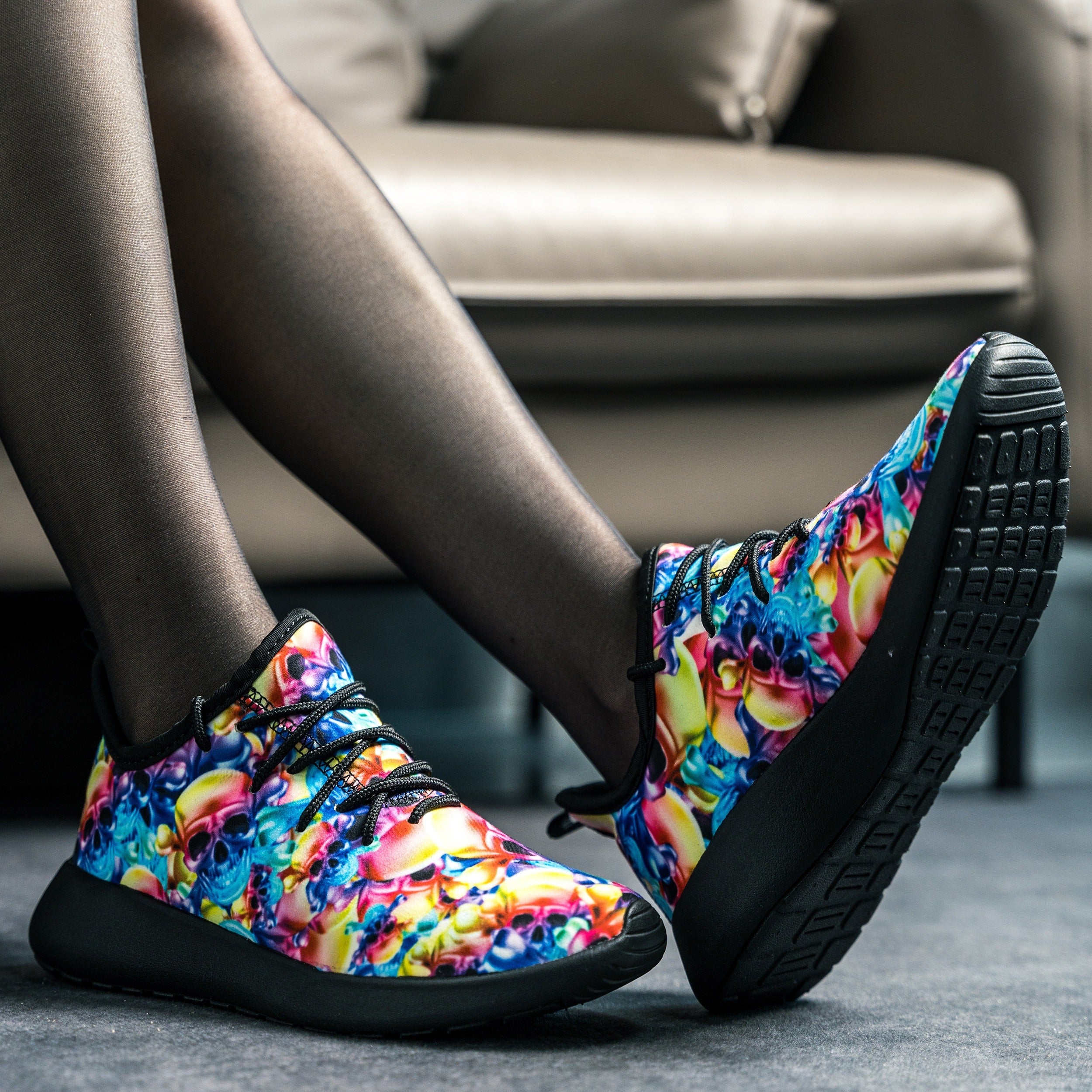 Colorful Tie Dye Halloween Skull Sneakers Lightweight Sport Shoes