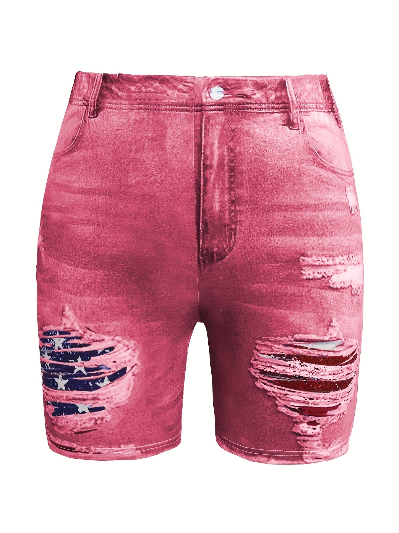 Denim & Flag Print Stretch Shorts