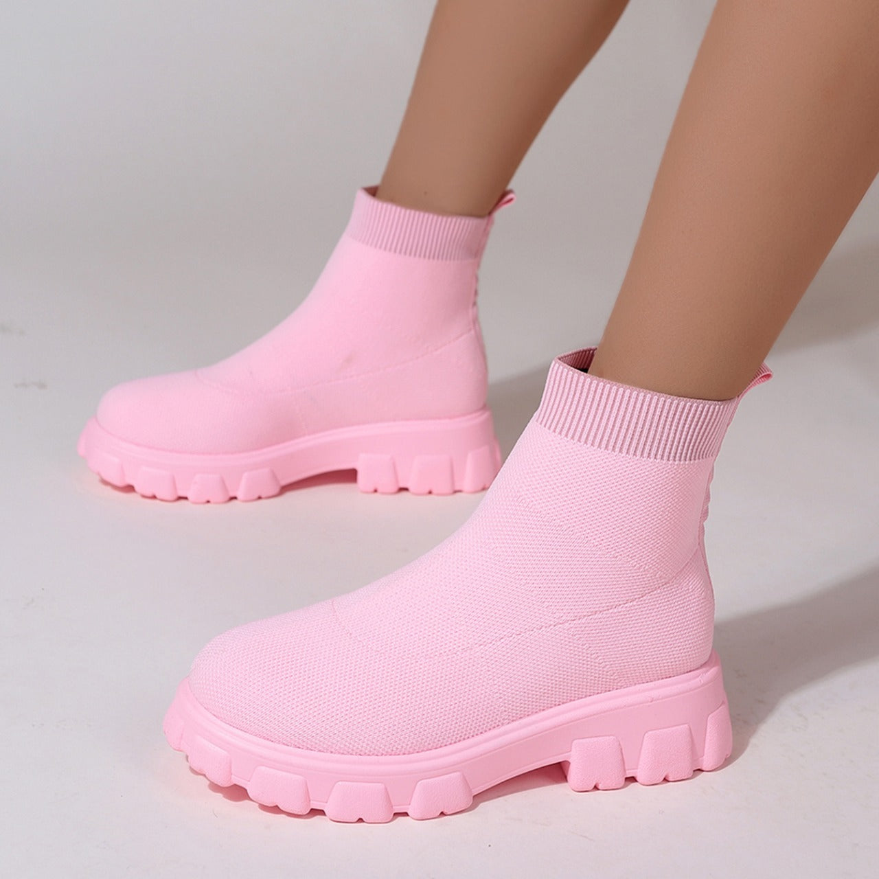 Women's Knit Ankle Socks Boots Platform Slip On Boots