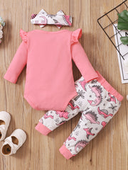 3pcs Daddy Is My Hero Romper & Dinosaur Pants & Hairband